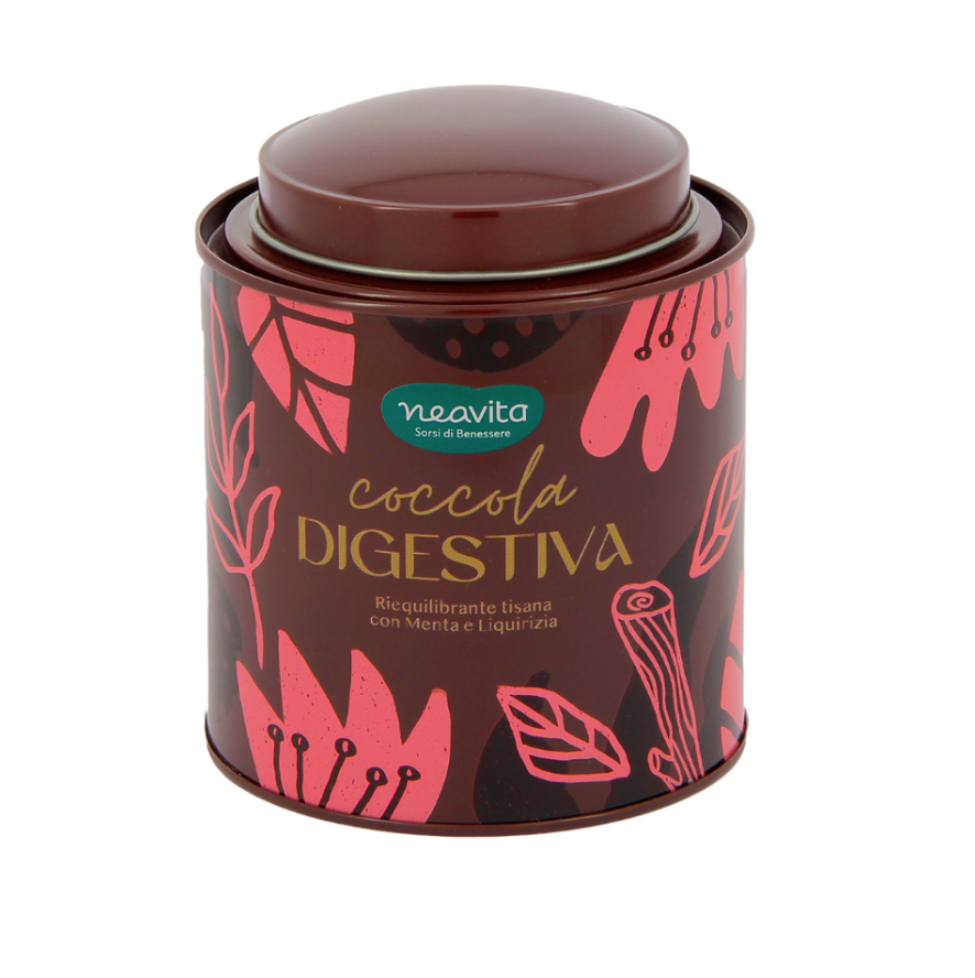Barattolo in latta con infuso FiltroScrigno - Coccola Digestiva - Neavita