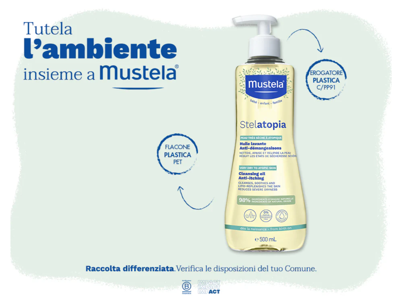 Mustela -  Stelatopia Olio Detergente Corpo & Capelli 500 ml