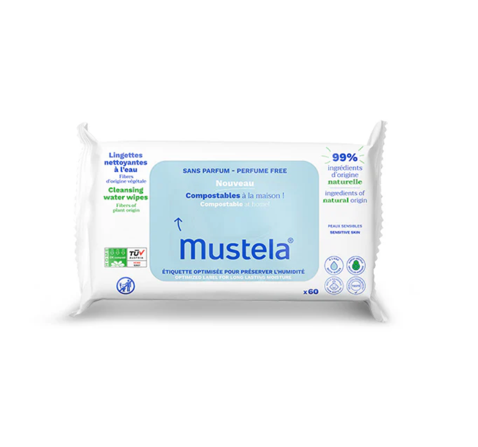 Mustela -  Salviette Compostabili all’Acqua Senza Profumo (Conf. Da 60 pz)