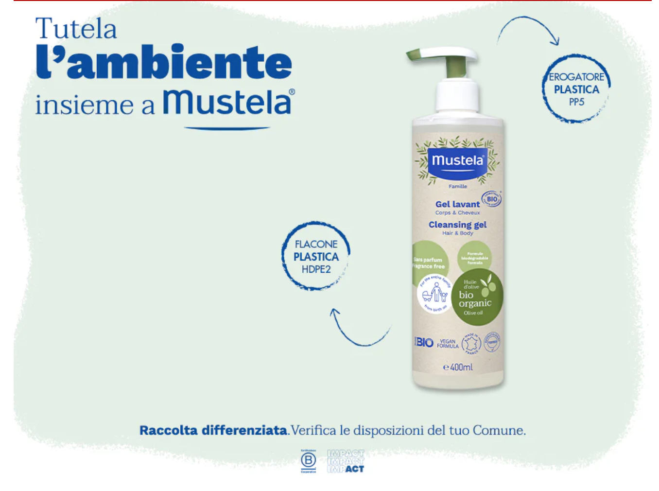 Mustela -  Gel  Detergente Corpo & Capelli BIO 400 ml