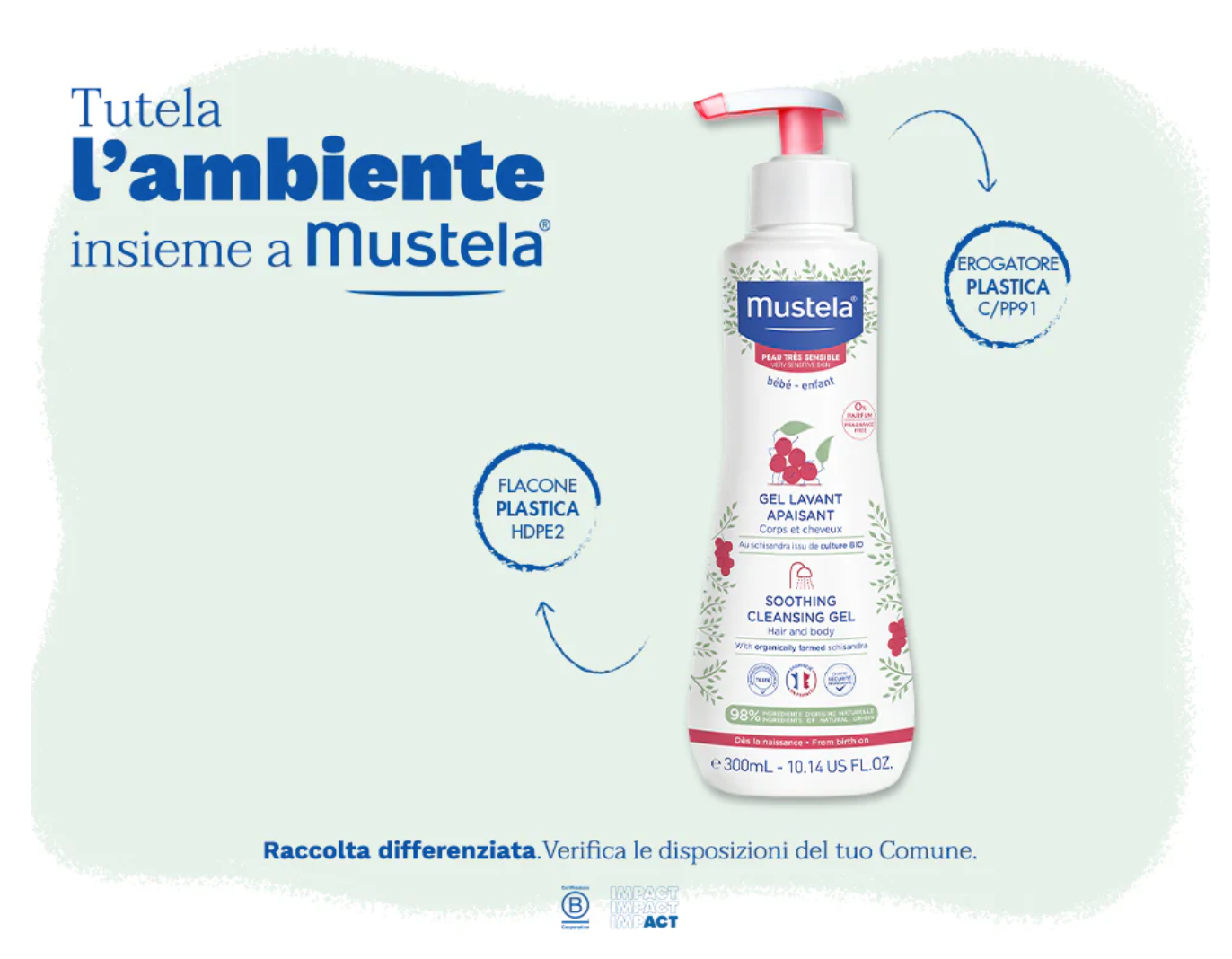 Mustela -  Gel  Detergente Lenitivo Corpo  e Capelli 300 ml