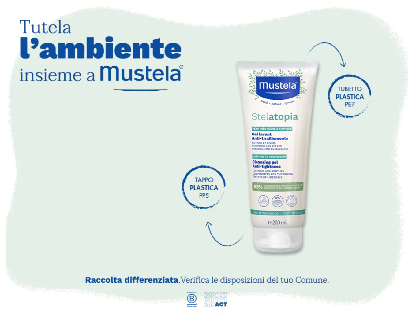 Mustela -  Stelatopia Gel Detergente Viso & Corpo - Tubo 200 ml